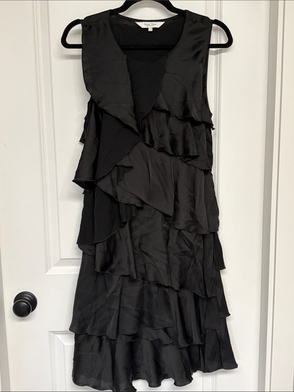 Part Two Copenhagen Black Layered satin Ruffle Midi Dress